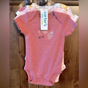 Set of 3 baby girl fruit print short sleeve bodysuits